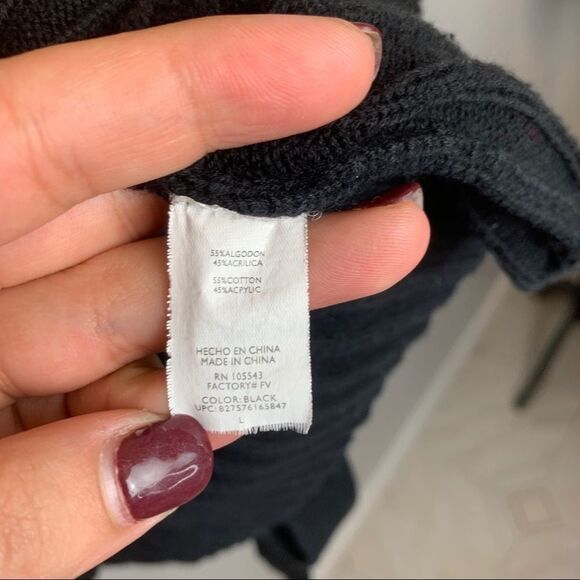 Daisy Fuentes solid Black Wrap V neck Long Sleeve cotton Sweater size L V neck - Picture 6 of 11